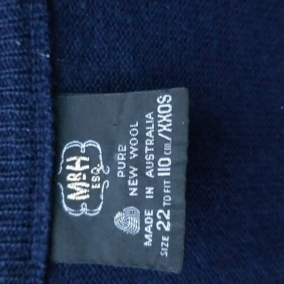 VINTAGE NAVY BLUE V NECK MR H 100% WOOL SWEATER 50 CHEST/BUST XXL - Picture 4 of 7